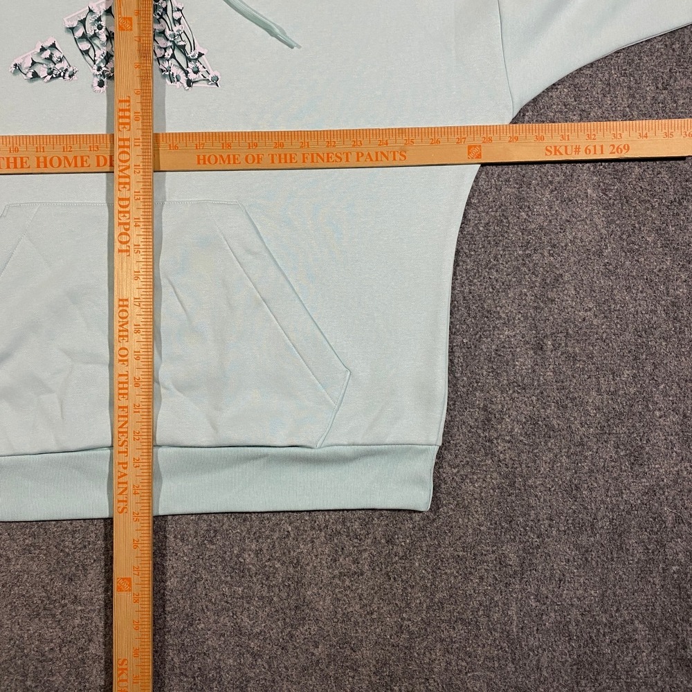 Adidas Trefoil Floral Logo Hoodie Womens XL Halo Mint Blue Flowers Pullover - Picture 11 of 16